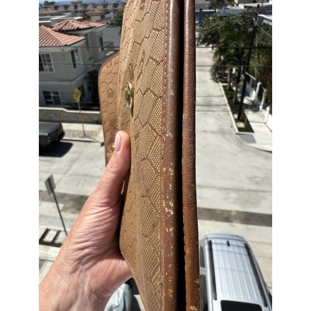 Vintage 70s Christian Dior beige Monogram Canvas leather shoulder bag gold chain - Picture 11 of 16
